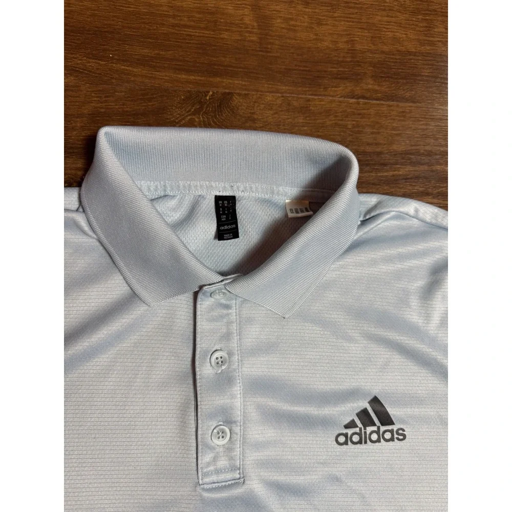 Adidas Mens Light Blue Textured Performance Golf Polo Shirt Size Medium